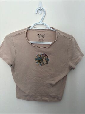 Women’s Taupe Graphic Mushroom Crop Top